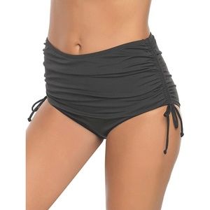 SOLD NWT Ruched High Waist Bikini Bottoms Black L